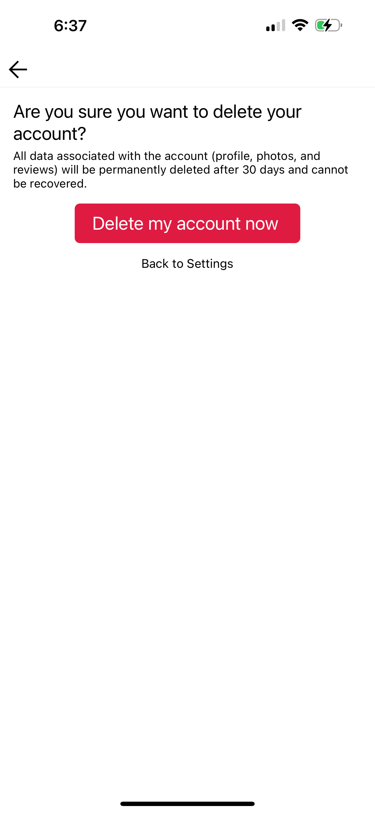 Choose the appropriate reason for deleting your account